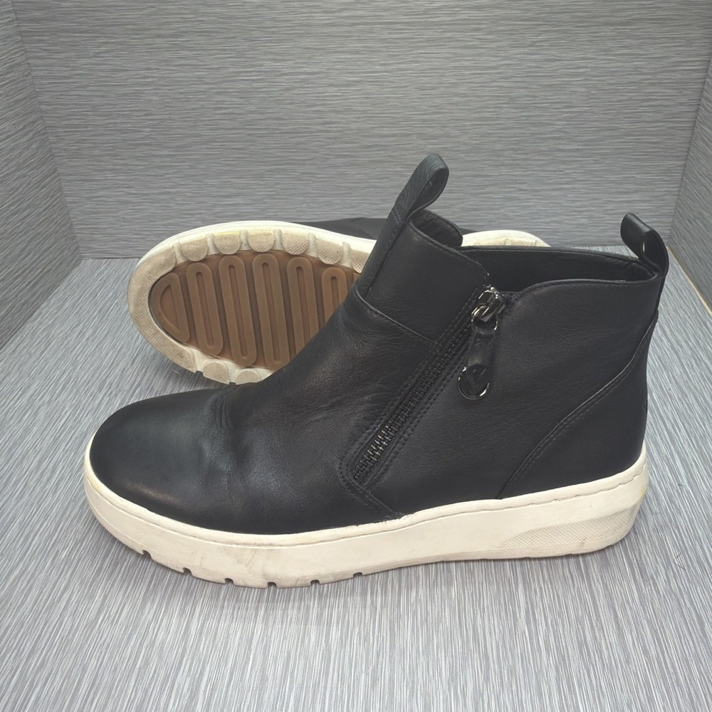 Vionic Black Leather Ankle Boots Womens 6.5 Comfort Arch Support Slip On